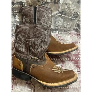 Child’s Carreta Leather Western Boots, Brn Sz 11, Zipper Easy Slip On, Mexico